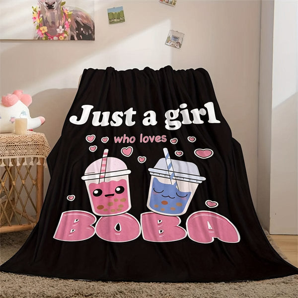 Planet Gates 1pc Anime Blankets, Plush Boba Milk Tea Wool Blankets, Cute Gifts For Girls Who Love Boba, Comfortable Filling, Super Soft And Lightweight Flannel Blankets And Sheets For Beds And Chairs