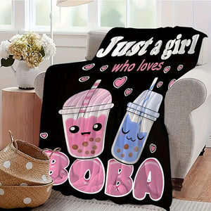Planet Gates 1pc Anime Blankets, Plush Boba Milk Tea Wool Blankets, Cute Gifts For Girls Who Love Boba, Comfortable Filling, Super Soft And Lightweight Flannel Blankets And Sheets For Beds And Chairs