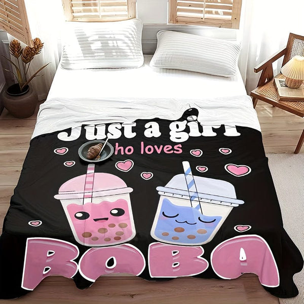 Planet Gates 1pc Anime Blankets, Plush Boba Milk Tea Wool Blankets, Cute Gifts For Girls Who Love Boba, Comfortable Filling, Super Soft And Lightweight Flannel Blankets And Sheets For Beds And Chairs