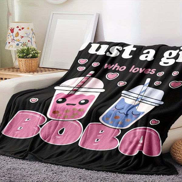 Planet Gates 1pc Anime Blankets, Plush Boba Milk Tea Wool Blankets, Cute Gifts For Girls Who Love Boba, Comfortable Filling, Super Soft And Lightweight Flannel Blankets And Sheets For Beds And Chairs