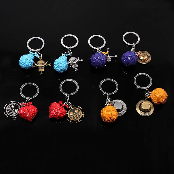 Planet Gates 1Pc Anime One Piece Action Figure Keychain Devil Fruit Straw Hat Luffy Ace Rubber Fruit Pendant Backpack Keyring Model Toy Gift