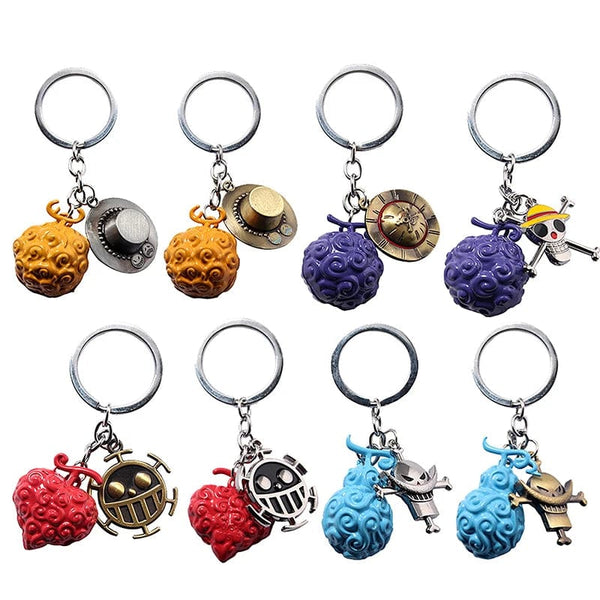Planet Gates 1Pc Anime One Piece Action Figure Keychain Devil Fruit Straw Hat Luffy Ace Rubber Fruit Pendant Backpack Keyring Model Toy Gift