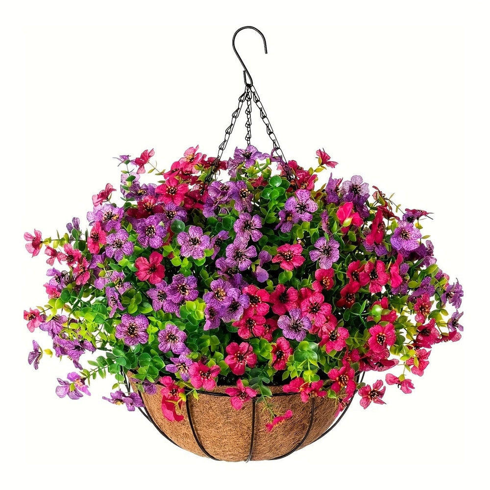 Planet Gates 1pc Artificial Hanging Flowers In Basket, Artificial Petunias Flower Arrangement, Coconut Lining Basket With Morning Glories Fake Plants For Patio Garden Porch Deck Decoration (Multicolor)
