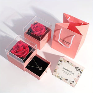 Planet Gates 1pc Artificial Preserved Real Rose Love Box Red Flowers Cute Things For Girlfriend Valentine Gift For Her With I Love You Necklace In 100 Languages Gift Card Birthday Wife Gifts For Mom
