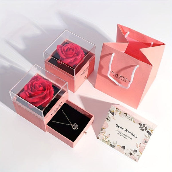Planet Gates 1pc Artificial Preserved Real Rose Love Box Red Flowers Cute Things For Girlfriend Valentine Gift For Her With I Love You Necklace In 100 Languages Gift Card Birthday Wife Gifts For Mom