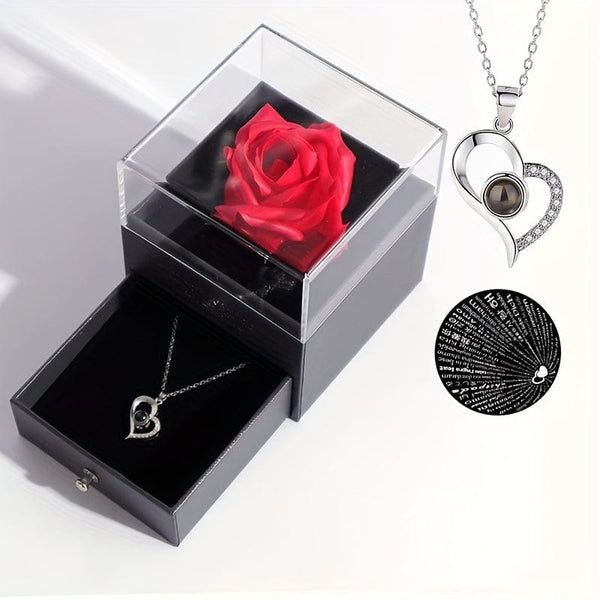 Planet Gates 1pc Artificial Preserved Real Rose Love Box Red Flowers Cute Things For Girlfriend Valentine Gift For Her With I Love You Necklace In 100 Languages Gift Card Birthday Wife Gifts For Mom