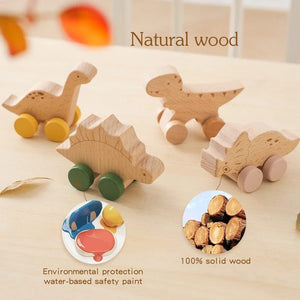 Planet Gates 1PC Baby Toy Beech Wood Block Cartoon Dinosaur Car Educational Montessori Toy Baby Teething Play Gym Baby Birthday Gift Products