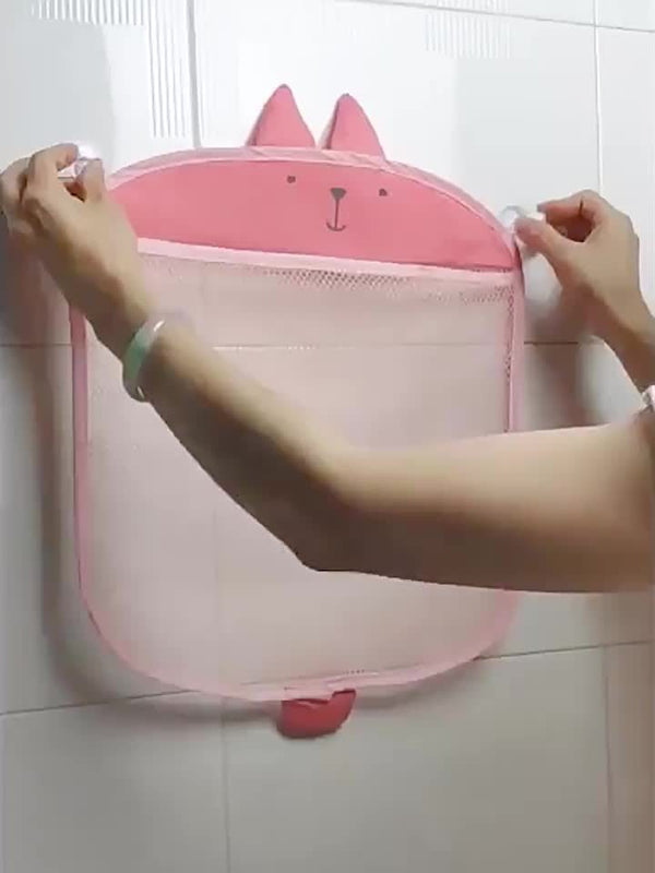 Planet Gates 1pc Bathroom Storage Bag With Suction Cups For Bath Toys, Household Sundries Organize Mesh Bag, Wall-mounted Grid Bag For Toy Storage, Dirty Clothes Storage And Toiletries Bag, Bathroom Organizer, Bathroom Accessories