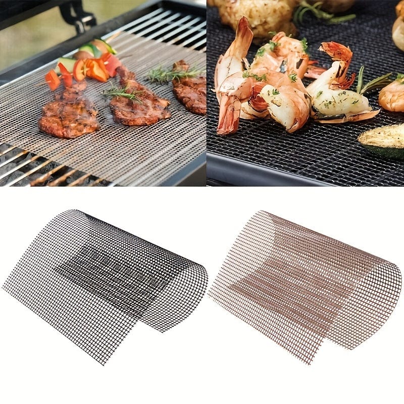Planet Gates 1pc BBQ Mesh Grill Mat, Nonstick Mesh Grilling Mats & Barbecue Accessories, Reusable Grilling Mats, Easy Clean-Works On Electric Grill, Gas, And Charcoal, Portable Mesh For Fish, Shrimp, Meat, Vegetables, Fries