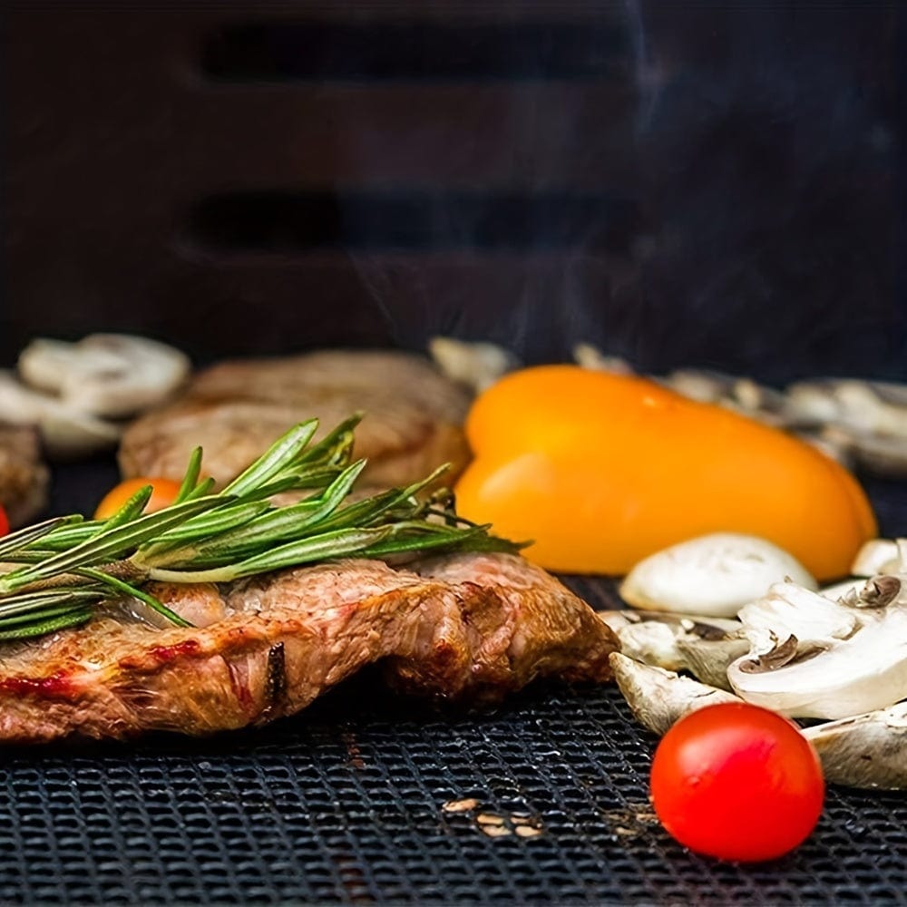 Planet Gates 1pc BBQ Mesh Grill Mat, Nonstick Mesh Grilling Mats & Barbecue Accessories, Reusable Grilling Mats, Easy Clean-Works On Electric Grill, Gas, And Charcoal, Portable Mesh For Fish, Shrimp, Meat, Vegetables, Fries