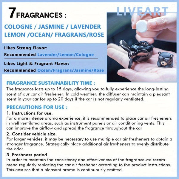 Planet Gates 1pc Bear Pilot Design Car Air Freshener, Car Interior Accessories, Car Air Vent Aroma Diffuser Clip, Car Air Vent Decoration Clip