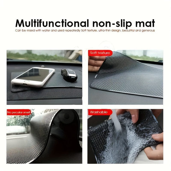 Planet Gates 1PC Black Car Anti-slip Mat Car Large Mobile Phone Car Ornament Silicone High Temperature Resistant Center Control Instrument Desk Car Built-in Mat