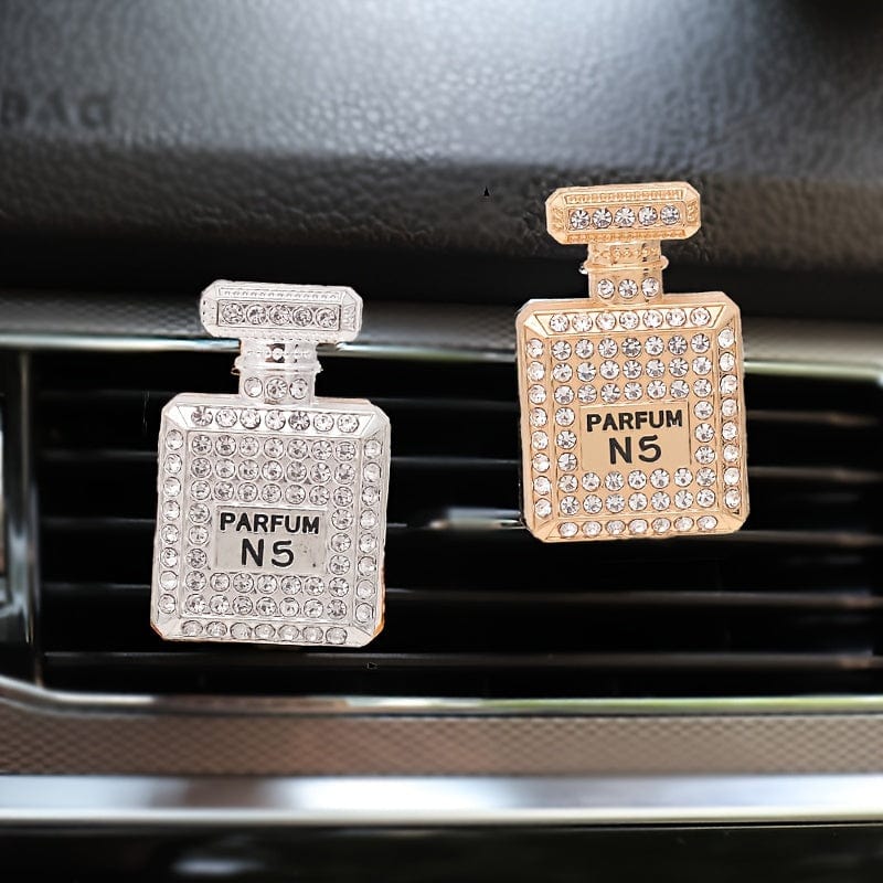 Planet Gates Golden 1pc Bling Rhinestone Perfume Bottle Design Car Air Outlet Aromatherapy Diffuser Clip, Car Air Vent Decoration Clip, Car Decoration Accessories