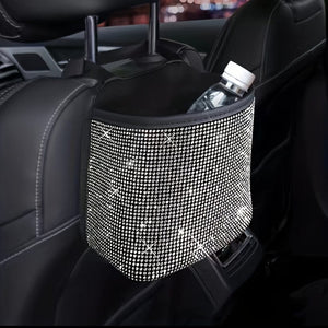 Planet Gates 1pc Bling Rhinestones Car Trash Can, Car Seat Back Hanging Storage Bag, Car Garbage Can, Multifunctional Storage Bag, Car Interior Accessories