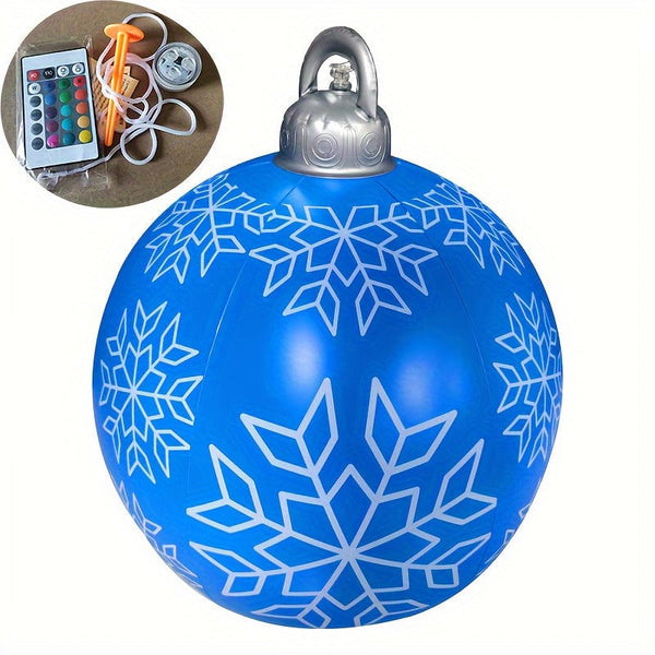 Planet Gates 1pc Blue 1pc Christmas Snowflake Inflatable Ball, 60.96cm PVC Inflatable Christmas Decorative Ball For Outdoor Garden Lawn Patio Yard Art Decor