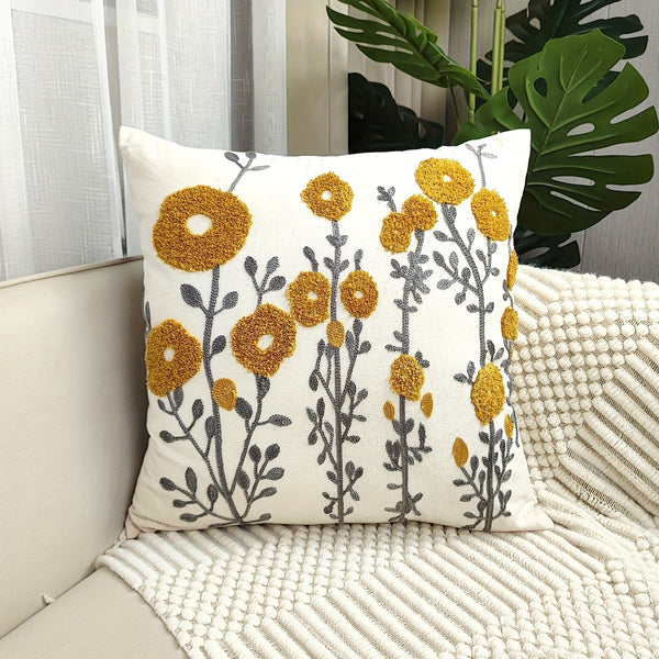Planet Gates 1pc Boho Floral Tufted Decorative Throw Pillow Cover - Embroidered Cotton Cushion Cover for Couch, Sofa, and Bed - Soft and Stylish