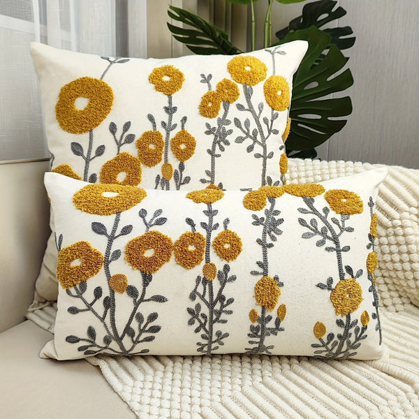 Planet Gates 1pc Boho Floral Tufted Decorative Throw Pillow Cover - Embroidered Cotton Cushion Cover for Couch, Sofa, and Bed - Soft and Stylish