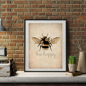 Planet Gates 1Pc, Canvas Poster, Bee Happy Print - Bee Kind, Bee Yourself, Nature Print, Bee Lover Wall Art, For Living Room Bedroom, Wall Decor, Home Decor, Inspirational Quote, Unframed
