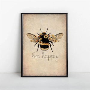 Planet Gates 1Pc, Canvas Poster, Bee Happy Print - Bee Kind, Bee Yourself, Nature Print, Bee Lover Wall Art, For Living Room Bedroom, Wall Decor, Home Decor, Inspirational Quote, Unframed