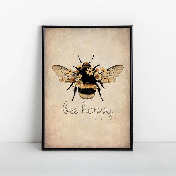 Planet Gates 1Pc, Canvas Poster, Bee Happy Print - Bee Kind, Bee Yourself, Nature Print, Bee Lover Wall Art, For Living Room Bedroom, Wall Decor, Home Decor, Inspirational Quote, Unframed