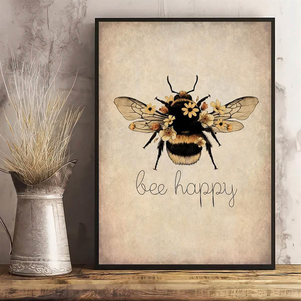 Planet Gates 1Pc, Canvas Poster, Bee Happy Print - Bee Kind, Bee Yourself, Nature Print, Bee Lover Wall Art, For Living Room Bedroom, Wall Decor, Home Decor, Inspirational Quote, Unframed