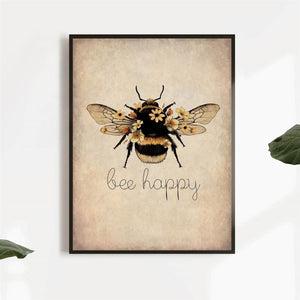 Planet Gates 1Pc, Canvas Poster, Bee Happy Print - Bee Kind, Bee Yourself, Nature Print, Bee Lover Wall Art, For Living Room Bedroom, Wall Decor, Home Decor, Inspirational Quote, Unframed