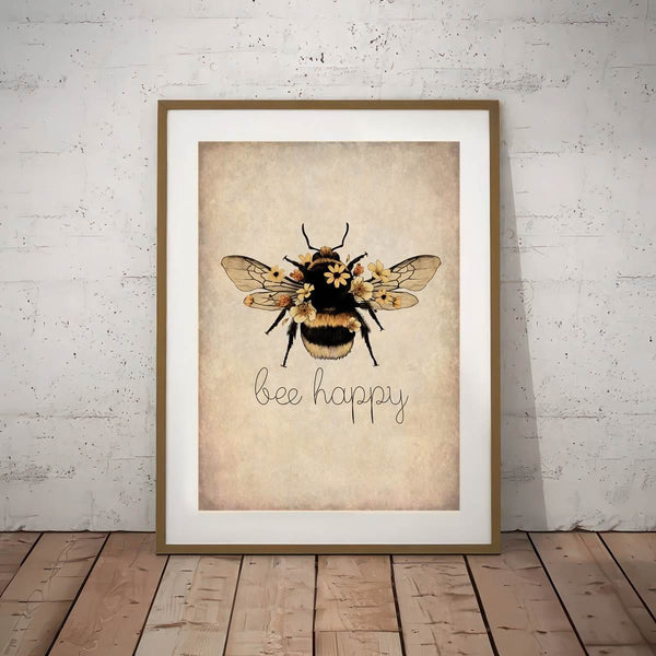 Planet Gates 1Pc, Canvas Poster, Bee Happy Print - Bee Kind, Bee Yourself, Nature Print, Bee Lover Wall Art, For Living Room Bedroom, Wall Decor, Home Decor, Inspirational Quote, Unframed