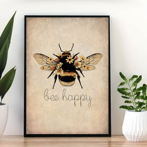 Planet Gates 1Pc, Canvas Poster, Bee Happy Print - Bee Kind, Bee Yourself, Nature Print, Bee Lover Wall Art, For Living Room Bedroom, Wall Decor, Home Decor, Inspirational Quote, Unframed