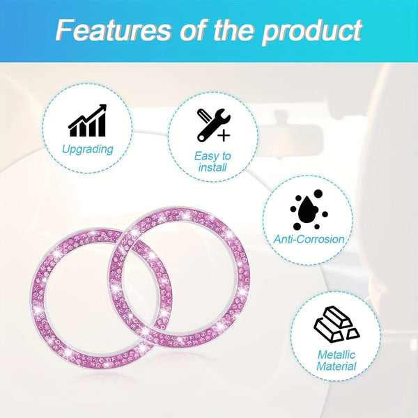 Planet Gates 1pc Car Bling Engine Start Ring Decals, Car Push Start Button Cover, Key Ignition Knob Bling Ring, Sparkling Car Interior Accessories For Women