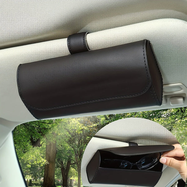 Planet Gates 1pc Car Visor Sunglasses Case, PU Leather Glasses Holder Clip For Sun Visor, Eyeglasses Storage Box With Hidden Magnetic Closure