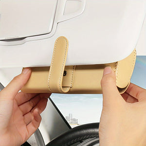 Planet Gates 1pc Car Visor Sunglasses Case, PU Leather Glasses Holder Clip For Sun Visor, Eyeglasses Storage Box With Hidden Magnetic Closure