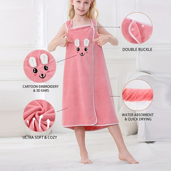 Planet Gates 1pc Cartoon Microfiber Bath Skirt, Cute Bunny Ears Children's Bath Towel, Super Absorbent Soft And Quick-drying Shower Skirt, Bathroom Supplies