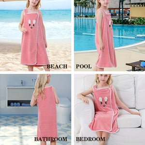 Planet Gates 1pc Cartoon Microfiber Bath Skirt, Cute Bunny Ears Children's Bath Towel, Super Absorbent Soft And Quick-drying Shower Skirt, Bathroom Supplies