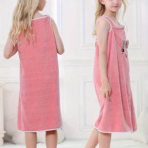 Planet Gates 1pc Cartoon Microfiber Bath Skirt, Cute Bunny Ears Children's Bath Towel, Super Absorbent Soft And Quick-drying Shower Skirt, Bathroom Supplies