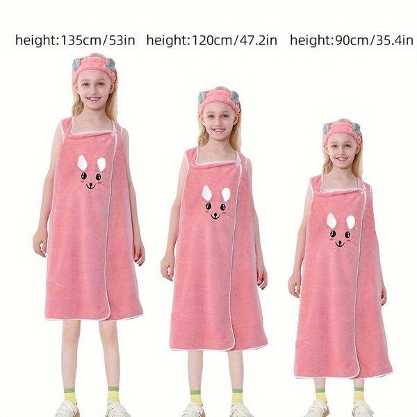 Planet Gates 1pc Cartoon Microfiber Bath Skirt, Cute Bunny Ears Children's Bath Towel, Super Absorbent Soft And Quick-drying Shower Skirt, Bathroom Supplies