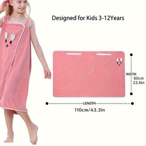 Planet Gates 1pc Cartoon Microfiber Bath Skirt, Cute Bunny Ears Children's Bath Towel, Super Absorbent Soft And Quick-drying Shower Skirt, Bathroom Supplies