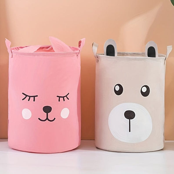 Planet Gates 1pc Cartoon Pattern Hamper With Handle, Linen Fabric With Ears Shape Storage Bucket For Clothes And Children's Toy Organization And Storage, Laundry Basket For Bathroom, Bedroom, Living Room, Laundry Room