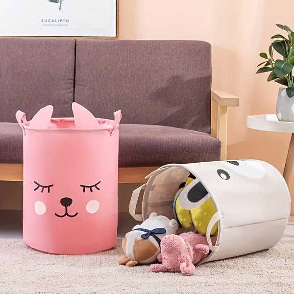 Planet Gates 1pc Cartoon Pattern Hamper With Handle, Linen Fabric With Ears Shape Storage Bucket For Clothes And Children's Toy Organization And Storage, Laundry Basket For Bathroom, Bedroom, Living Room, Laundry Room