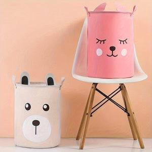 Planet Gates 1pc Cartoon Pattern Hamper With Handle, Linen Fabric With Ears Shape Storage Bucket For Clothes And Children's Toy Organization And Storage, Laundry Basket For Bathroom, Bedroom, Living Room, Laundry Room