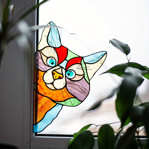 Planet Gates 1pc Cat Peeking Glass Window Sticker, Self-adhesive Thickened Waterproof And Moisture-proof Window Film For Glass, Ceramic Tiles Home Decor