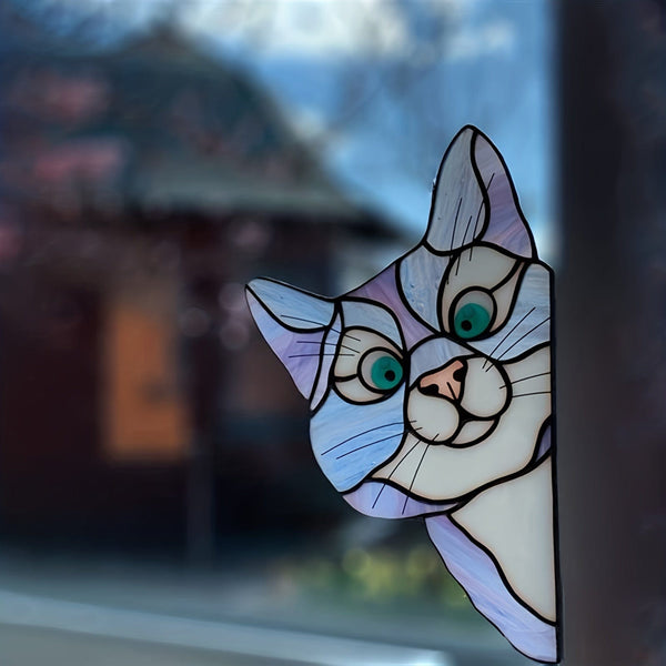 Planet Gates 1pc Cat Peeking Glass Window Sticker, Self-adhesive Thickened Waterproof And Moisture-proof Window Film For Glass, Ceramic Tiles Home Decor
