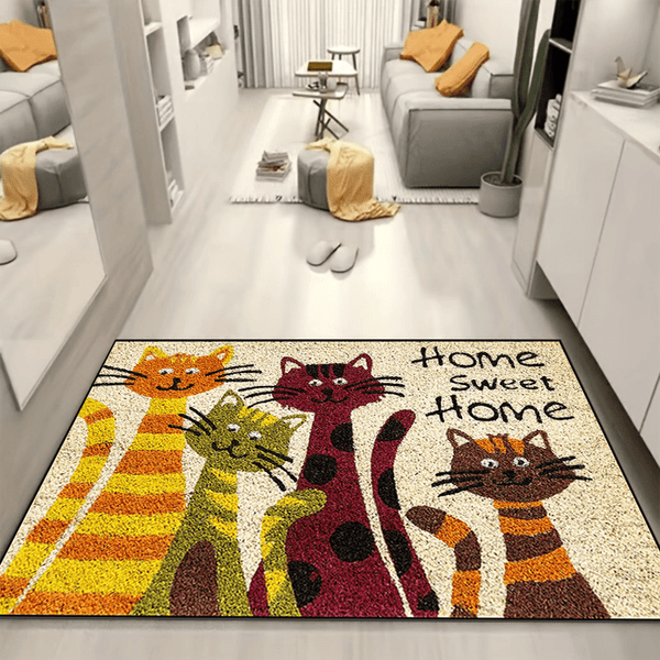 Planet Gates 1pc Cat's Sweet Home Pattern Door Rug, Dirt Resistant Home Shoe Entry Decorative Carpet, Indoor Outdoor Entrance Mat, Absorbent Bath Mat, Suitable For Living Room Bedroom Bathroom Kitchen Balcony Patio Laundry