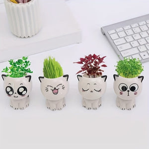 Planet Gates 1pc, Ceramic Flower Pot Mini Cat Cartoon Cute Potted Plant Desktop Potted Cat Potted DIY Desk Decoration School Gift