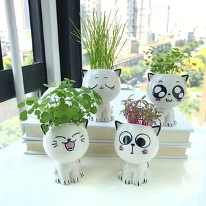 Planet Gates 1pc, Ceramic Flower Pot Mini Cat Cartoon Cute Potted Plant Desktop Potted Cat Potted DIY Desk Decoration School Gift