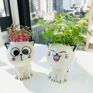 Planet Gates 1pc Ceramic Flowerpot Mini Cat Cartoon Cute Potted Plant Desktop Cat Plant Pot DIY Desk Decorate Science Education School Gifts