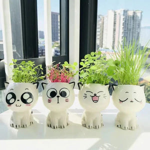 Planet Gates 1pc Ceramic Flowerpot Mini Cat Cartoon Cute Potted Plant Desktop Cat Plant Pot DIY Desk Decorate Science Education School Gifts