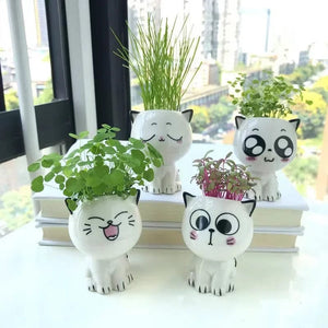 Planet Gates 1pc Ceramic Flowerpot Mini Cat Cartoon Cute Potted Plant Desktop Cat Plant Pot DIY Desk Decorate Science Education School Gifts
