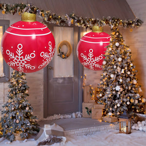 Planet Gates 1pc Christmas Snowflake Inflatable Ball, 60.96cm PVC Inflatable Christmas Decorative Ball For Outdoor Garden Lawn Patio Yard Art Decor