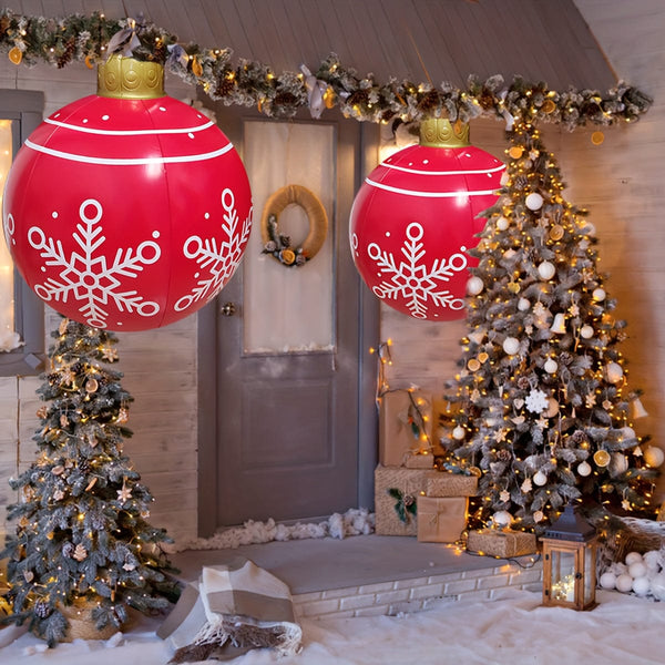 Planet Gates 1pc Christmas Snowflake Inflatable Ball, 60.96cm PVC Inflatable Christmas Decorative Ball For Outdoor Garden Lawn Patio Yard Art Decor