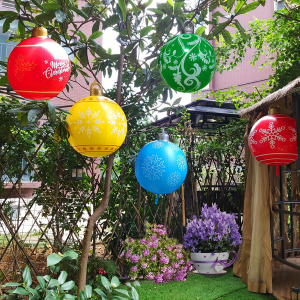 Planet Gates 1pc Christmas Snowflake Inflatable Ball, 60.96cm PVC Inflatable Christmas Decorative Ball For Outdoor Garden Lawn Patio Yard Art Decor